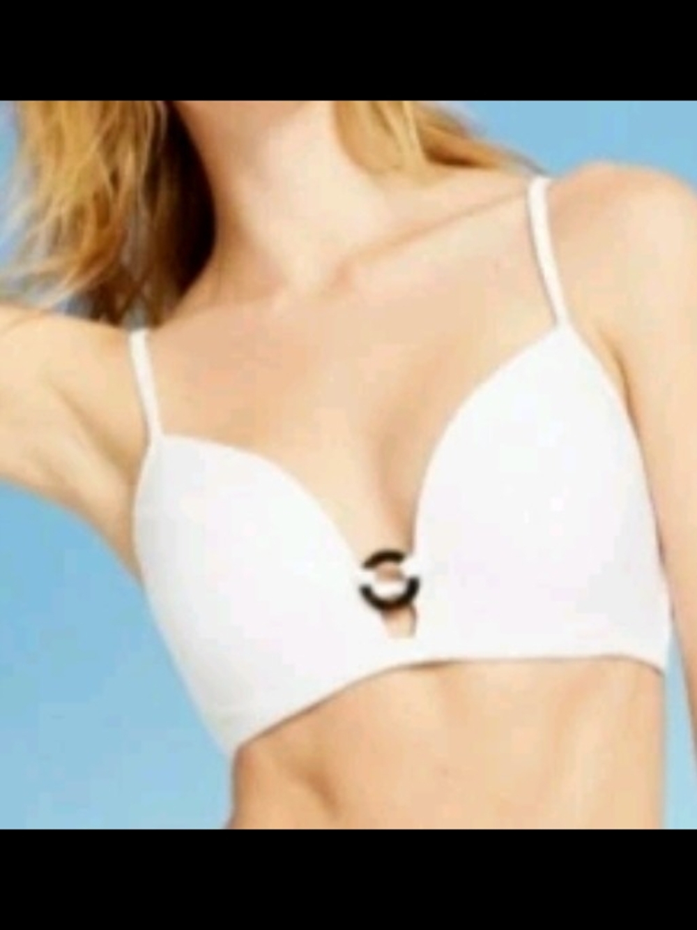 Shade & Shore Women's Bikini Top Sz 36D White Ribbed Tortoise Ring Push Up